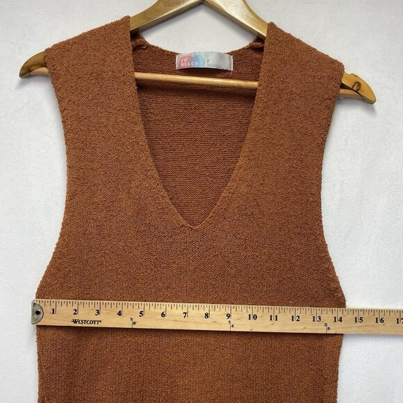 Free People Beach Poppy Sweater Mini Dress Women Small Rust V-Neck Sleeveless - Picture 9 of 16